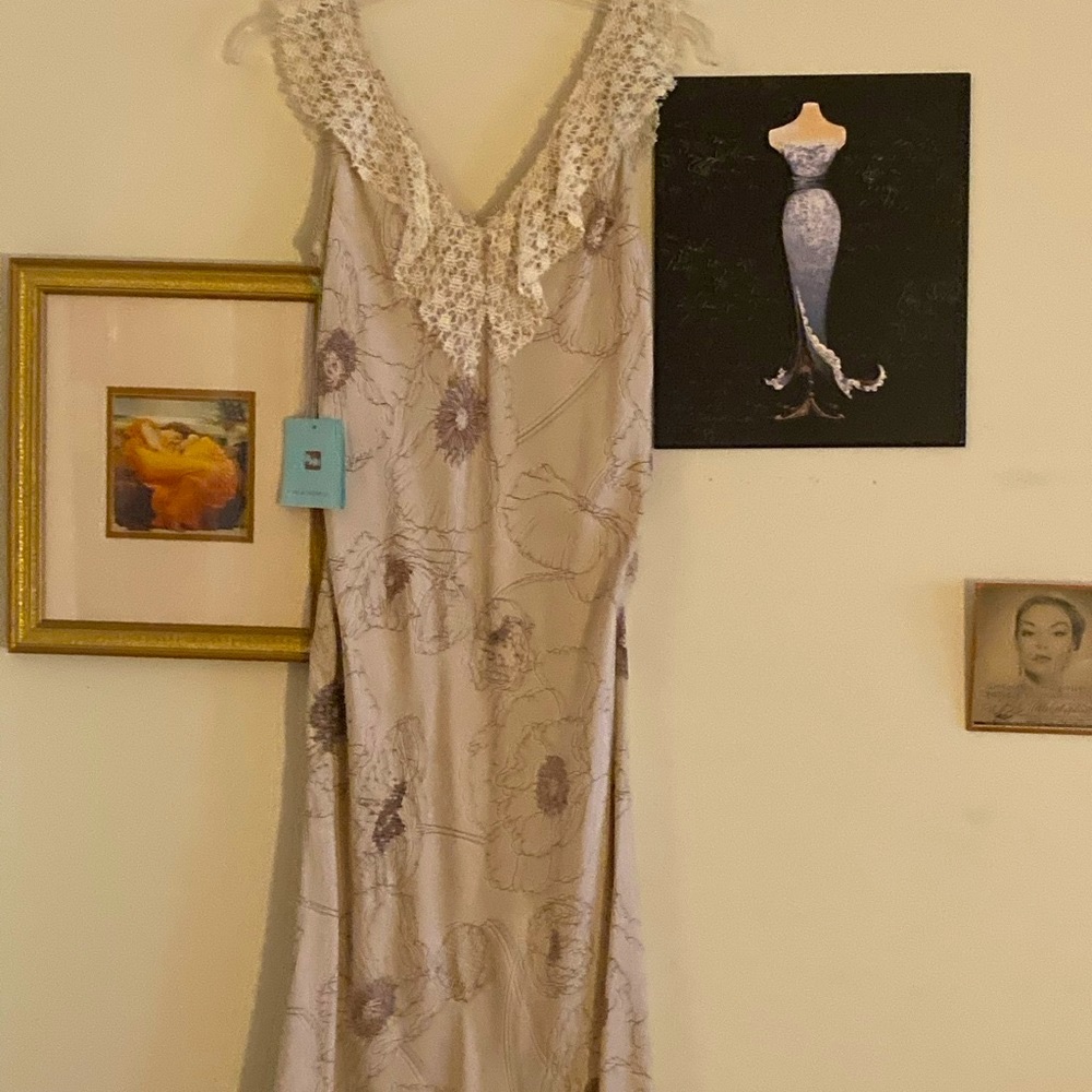 Long dress with lace trim on neck. NWT - Picture 1 of 7